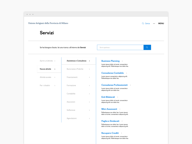 Services category tree for association website category page filters minimal ux website