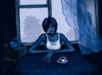 One Day blue coffee illustration retro