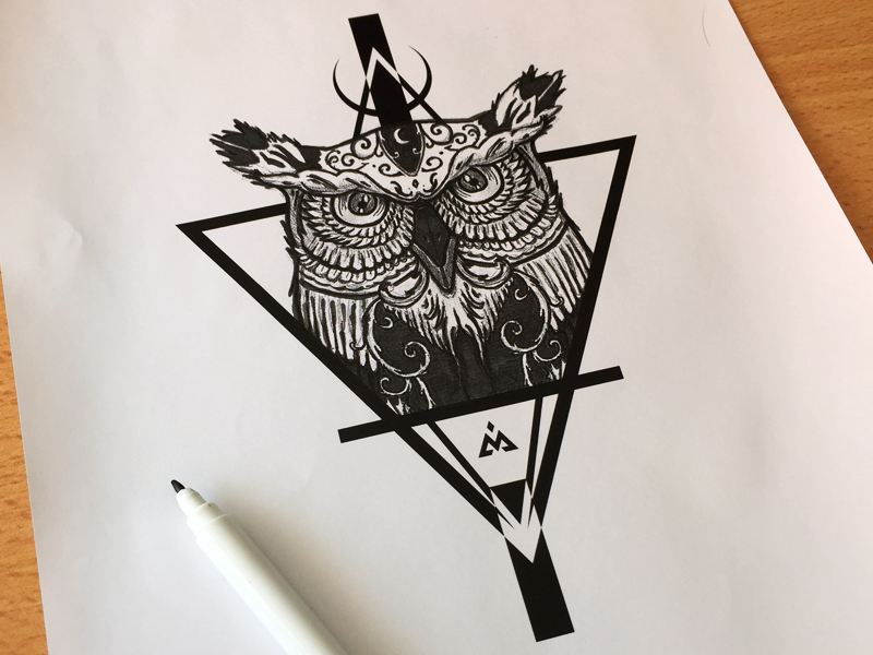First tattoo Geometric Owl  done by Karan at HawkTattoo in Delhi India   rtattoos