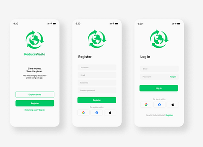 ReduceWaste register & sign in app dailyui design figma icon illustration logo project reducewaste ui waste