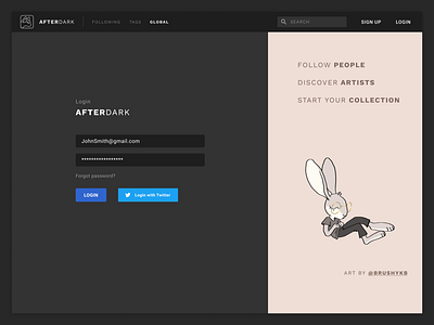 Afterdark Login/Signup signup web design