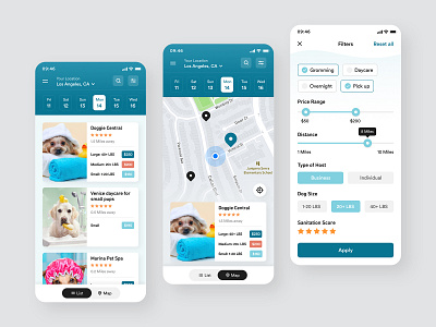 Pet App animal app design app ui clean ui creative dashoboard design filter map screen modern pet ui design user interface ux design