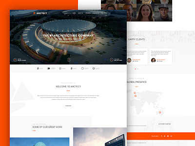 Arctect agency architecture business clean construction creative flat home page interior design landing page minimalist orange portfolio real estate web web page website website design