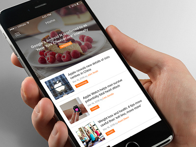News App blog clean flat ios app iphone app news orange ui design