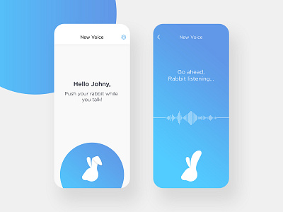 RabbitVoice App app design app ui blue clean concept creative creative app design dailyui design ios app iphone app minimal rabbitvoice app ui design user interface ux design voice app voice to text app white