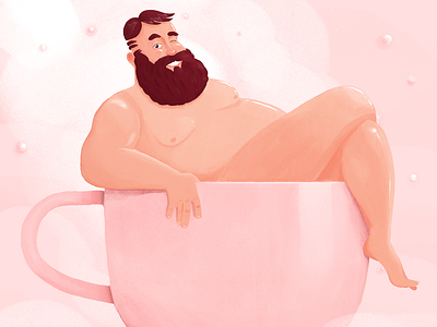 Fat White beard chilled coffee cup cup of coffee fat fatwhite guy naked pink poster