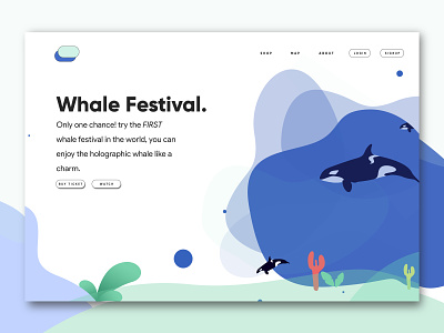 whale Fest landing page ui design earth illustration lamborghini logo type typography ui ux web website