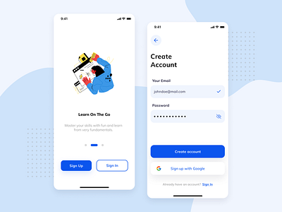 E-Learning Sign Up app clean design elearning illustration mobile app onboarding onlinecourse signup ui designer uidesign uiux