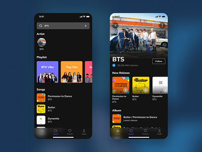 Search & Artist Page Music Streaming App app clean clean design design minimal music app music player music streaming player app streaming app ui designer uidesign uiux video app video streaming