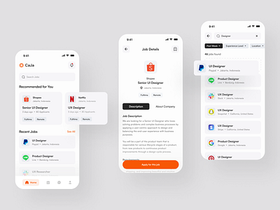 CaJa - Job Finder App application job clean design finder job job finder linkedin mobile app uid uidesign uiux