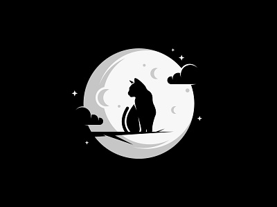 CAT NIGHT animal brand cat character logo moon