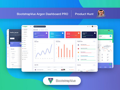 BootstrapVue Argon Dashboard PRO admin design admin panel bootstrap bootstrap 4 chart dashboad dashboard design gradient map product hunt progress bar responsive sidebar web design widgets