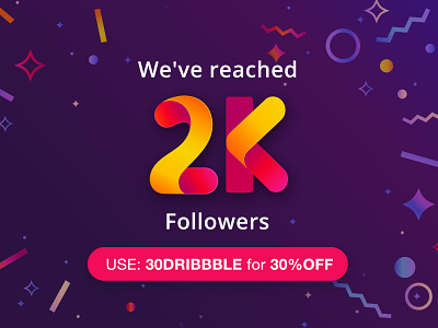 2K Followers 🥳 admin design celebrate coupon dashboard design development discount follow followers gradient kit material design responsive temple voucher web design