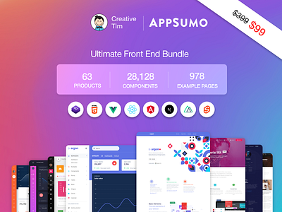 The Ultimate Bundle angular bootstrap 4 bundle component dashboard discount frontend gradient html5 kit landing page material design offer products react responsive svelte ui vuejs web design