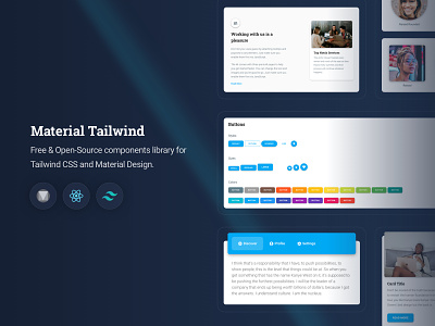 Material Tailwind alerts avatar buttons card code component daily features free freebie inspiration library material design open source profile register resources tab tailwind ui