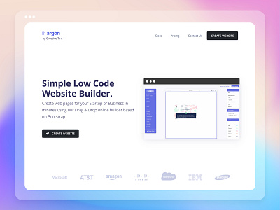 Argon Low Code Website Builder app blocks blog bootstrap builder code customize draganddrop ecommerce free freebies gradient html online profile responsive retina tool web design website