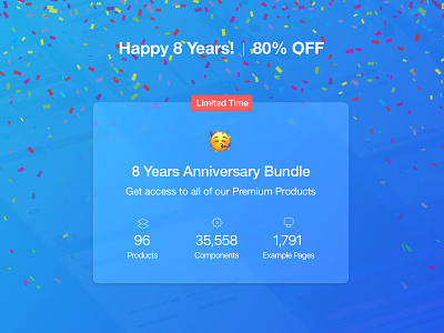 Let's Celebrate! 🥳 angular anniversary bootstrap branding bundle campaign celebrate code dashboard discount figma html logo mobile offer react template vue web design