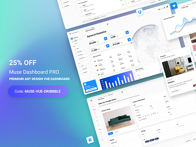 Muse - Vue Ant Design Dashboard PRO admin ant chart code company daily dashboard design development discount ecommerce gradient html inspiration offer profile responsive template vue web design