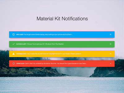 Material Kit Notification System alerts bootstrap kit bootstrap material design bootstrap ui kit material design notification