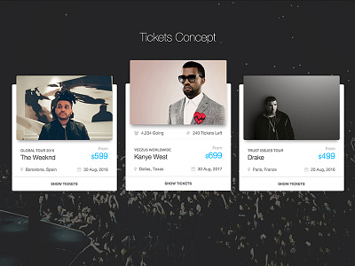 Tickets Concept bootstrap grid card card concept material kit music ticket concept