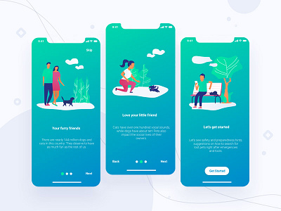 Onboarding Page app boarding character gradient illustration mobile pet