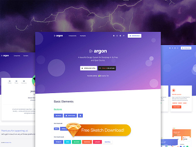 Argon Design System 🔮 cards design design free gradiant landing page presentation profile sketch ui kit
