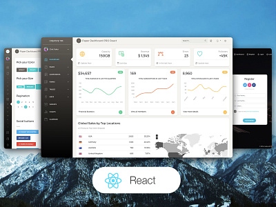 Paper Dashboard PRO React admin design bootstrap 4 chart dashboard react register page sidebar menu social buttons widgets