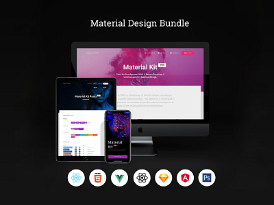 Material Design Bundle angular bundle dashboard design html 5 kit material design mobile photoshop react native react.js sketch vue.js