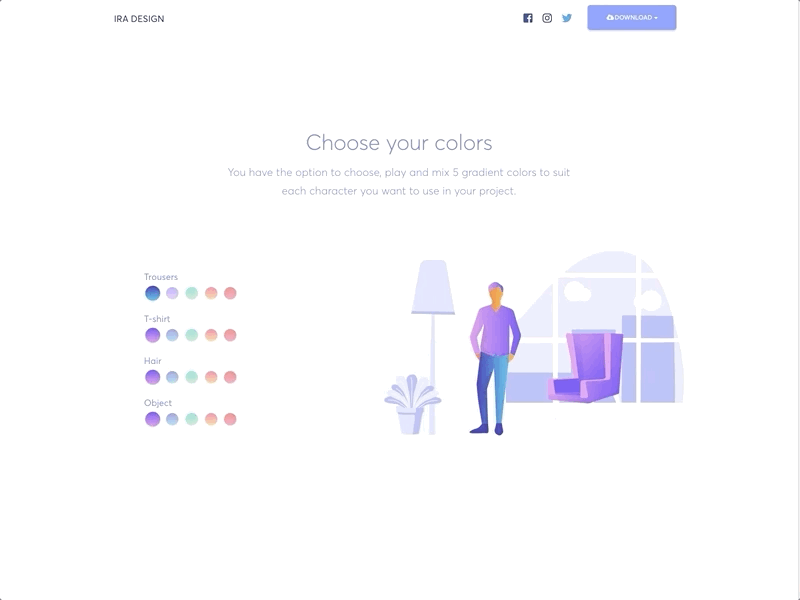 IRA Design character animation choose custom design gradient illustration illustration design kit man room sketch svg