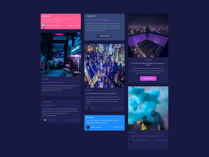 BLK • PRO article design blog bootstrap 4 card card design components gradient kit responsive smoke ui ux kit