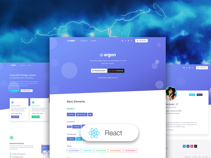 Argon Design System React button design components design system free inputs landing page profile page react reactjs responsive web design