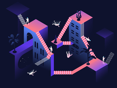 Virtual reality characters contemporary design exploration gaming gradients illustration isometric minimal people space vector virtual reality vr