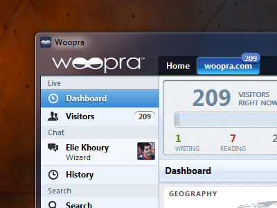 Woopra Desktop App For Windows aeroglass analytics blue desktop ui woopra