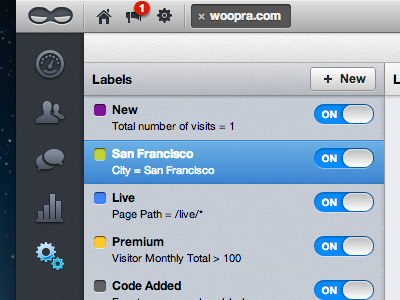Woopra New UI icons mac pattern settings sidebar toolbar ui