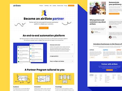 airSlate | Become a partner blue clean design hand illustraion interface landing landing page minimal partner partnership people ui ui design uidesign web web design webdesign website yellow