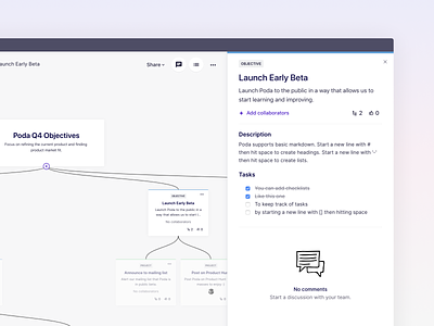 Poda dashboard launch project roadmap sidebar startup ui
