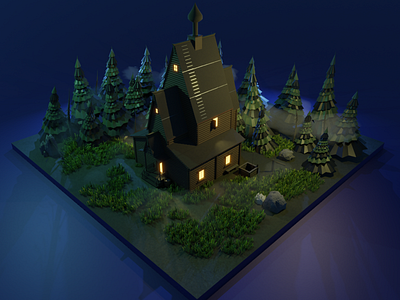 Wooden Church 3d art blender3d hand drawn illustration lowpoly lowpolyart