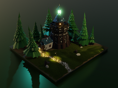 Forest Lighthouse 3d art blender3d hand drawn illustration lowpoly lowpolyart