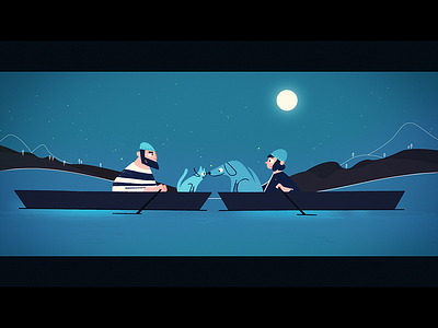 The Lake animation cat cel dog illustration love moon mystery night river stars