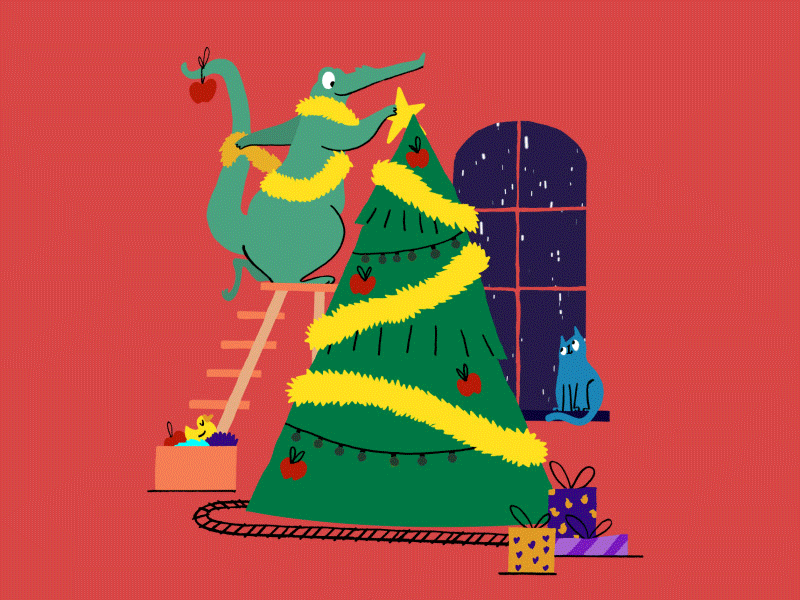 Merry Christmas! animation christmas croco gif illustration loop train tree