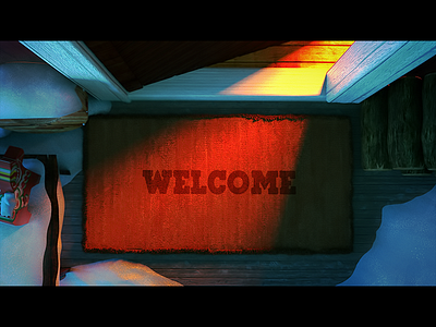 Home Safe Home 3d animation door doormat entrance illustration light night open refugees welcome
