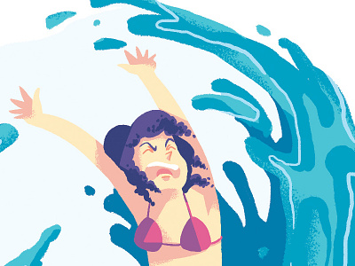Watch out for big waves beach bikini blue illustration scream sea water waves