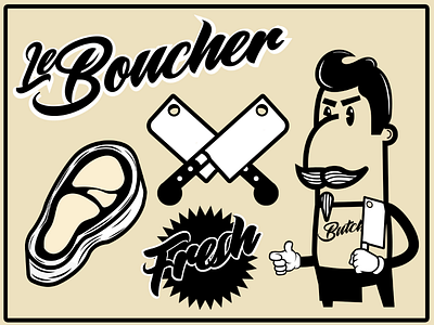 LE BOUCHER MASCOT character graphic design illustration mascot stickers vintage