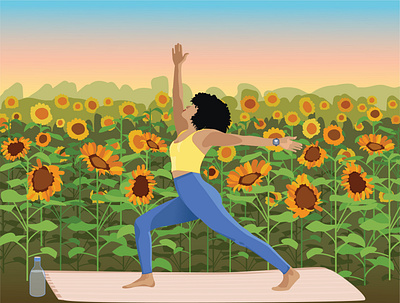 Woman #5 | Yoga in the Sunflower Field art banner body card design earth field fitness girl health illustration love nature pilates planet sunflower field sunflowers wellness woman yoga