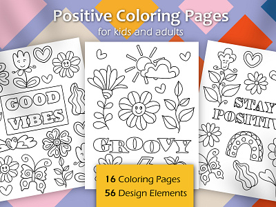Big Collection of Positive Groovy Coloring Pages 60s 70s adult anti stress art coloring book coloring pages colouring page for children for kids girl good vibes groovy hippie illustration mandalas positive psychedelic style trendy
