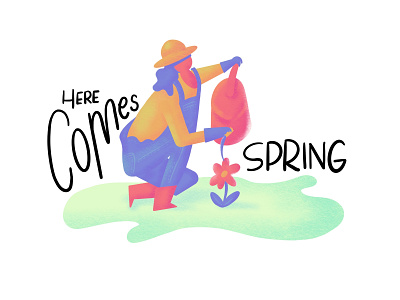 Here Comes Spring design flower garden gardener illustration ipadpro procreate spring ui