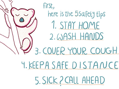 Koala 5 Safety Tips art character cute digital painting digitalart illustration koala photoshop quarantine stay safe stayhome