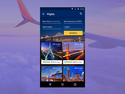 Flights Discover Or Search app design flights innovative material material design mobile native travel