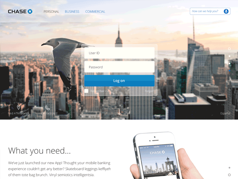 Chase Home Page banking home page nyc responsive rwd sign in ui user experience user interface ux web