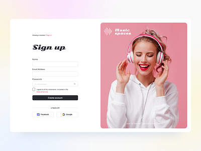 Landing page – Music application